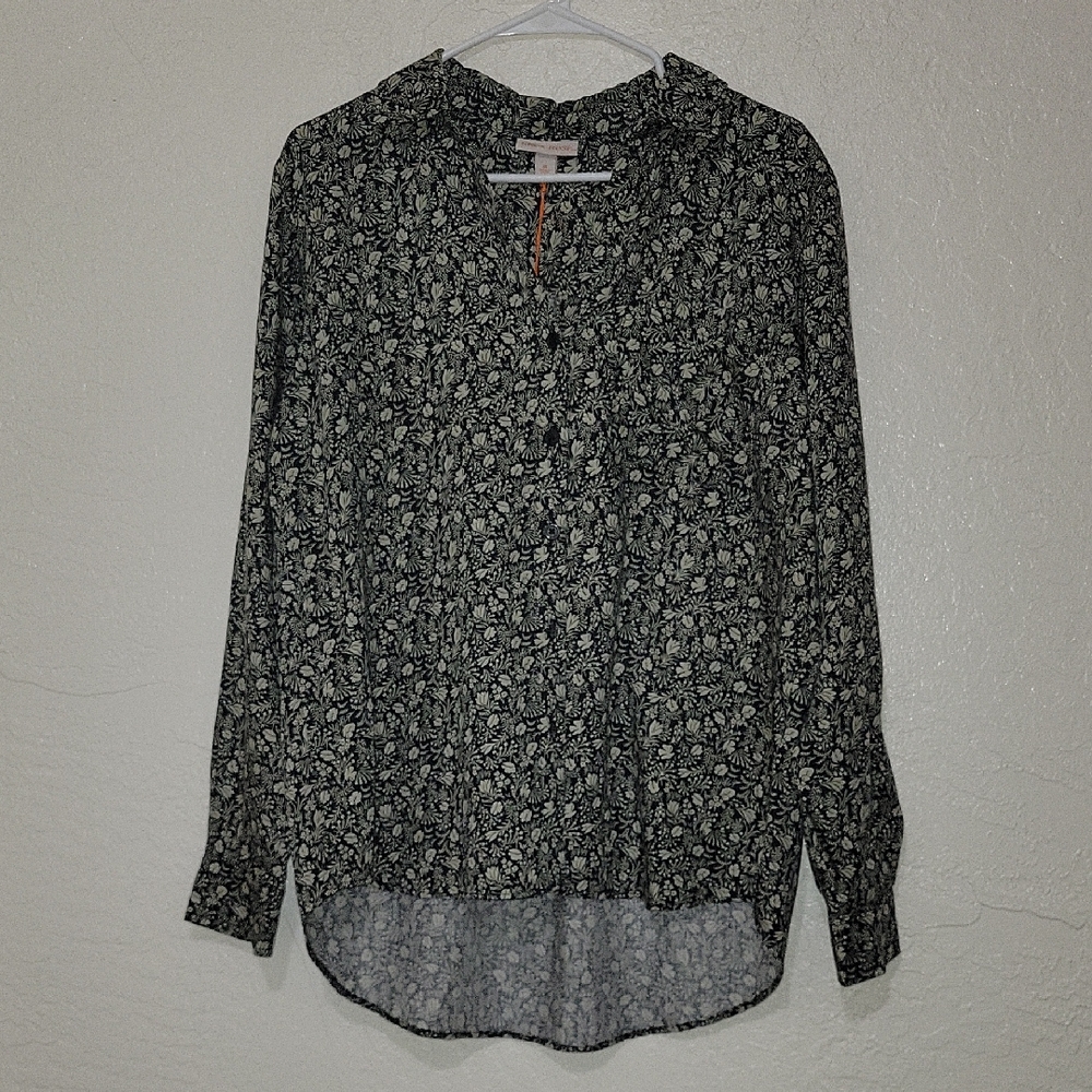 Knox Rose Women's M Oversize Button-Down L/S Collared Shirt Ebony White NWT